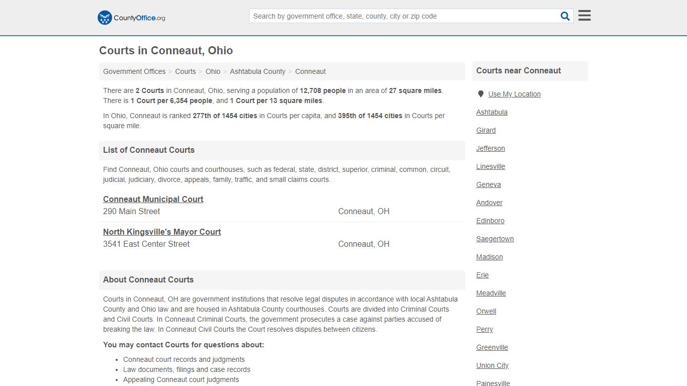 Courts - Conneaut, OH (Court Records & Calendars) - County Office